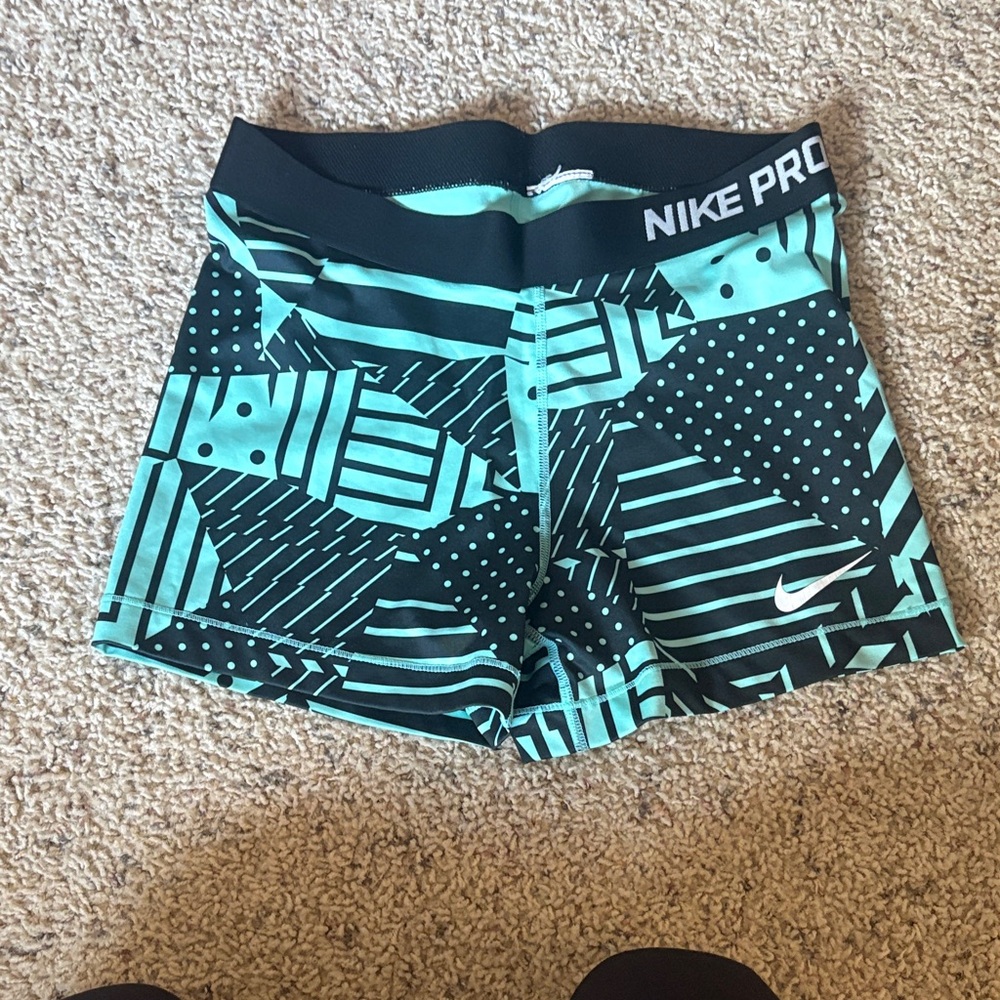 Nike Pro Teal and Black Patterned Shorts